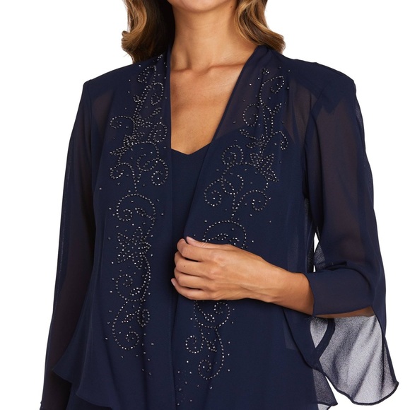 R&M RICHARDS Dress Jacket Party Black Chiffon Sparkly Beaded NWT Sz 16W - Picture 3 of 12